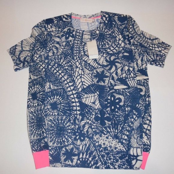 Tory Burch Women's Blue 'ariel' Baltic Sea Dream Catcher T-shirt Sweater Top - Picture 5 of 7